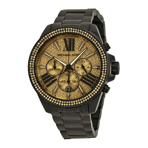 NEW Michael Kors Wren Black Chronograph Crystal Watch 